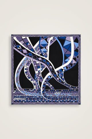 İmannoor x Rawdah Ahtapot Siyah-Mavi İpek Büyük Eşarp 110x110