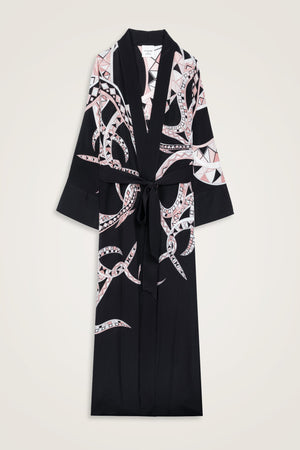 Imannoor x Rawdah Octopus Black-Pink Crepe Silk Kimono