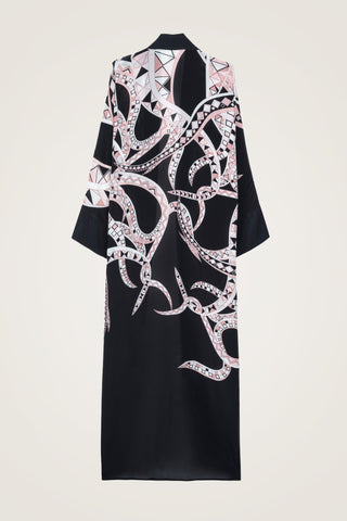 İmannoor x Rawdah Ahtapot Siyah-Pembe Krep İpek Kimono