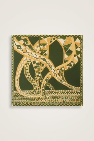 İmannoor x Rawdah Ahtapot Yeşil İpek Büyük Eşarp 110x110