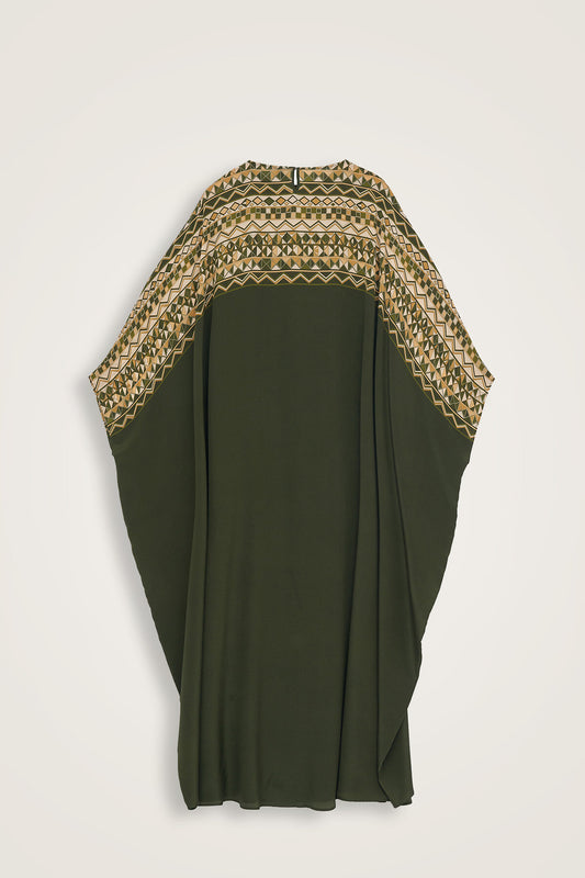 İmannoor x Rawdah Ahtapot Yeşil Krep İpek Kaftan