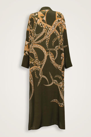 İmannoor x Rawdah Ahtapot Yeşil Krep İpek Kimono