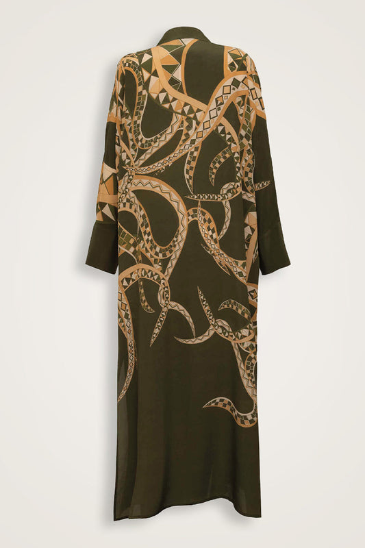 İmannoor x Rawdah Ahtapot Yeşil Krep İpek Kimono
