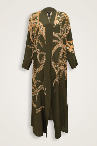 İmannoor x Rawdah Ahtapot Yeşil Krep İpek Kimono