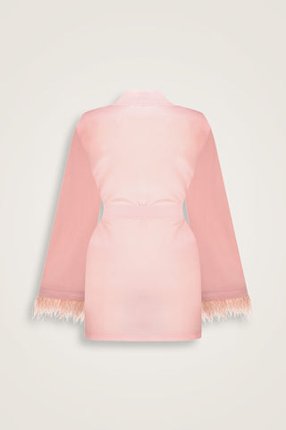 İmannoor x Rawdah Degrade Otrişli Pembe İpek Kısa Kimono