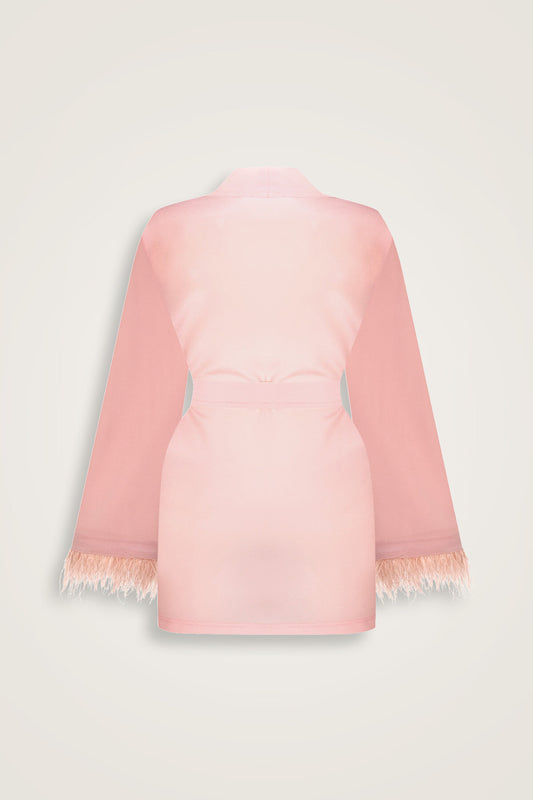 İmannoor x Rawdah Degrade Otrişli Pembe İpek Kısa Kimono