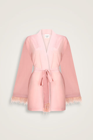 İmannoor x Rawdah Degrade Otrişli Pembe İpek Kısa Kimono