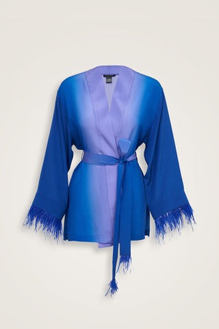 İmannoor x Rawdah Degrade Otrişli Saks İpek Kısa Kimono