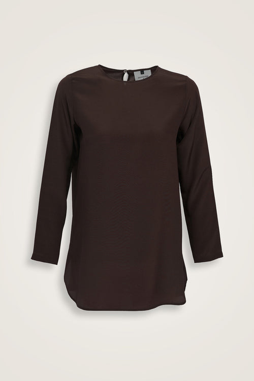 Imannoor x Rawdah Solid Color Coffee Crepe Silk Blouse