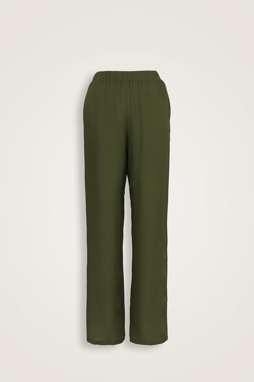 Imannoor x Rawdah Solid Color Green Silk Pants