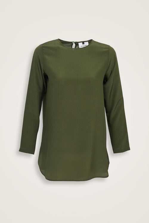 Imannoor x Rawdah Solid Color Green Crepe Silk Blouse