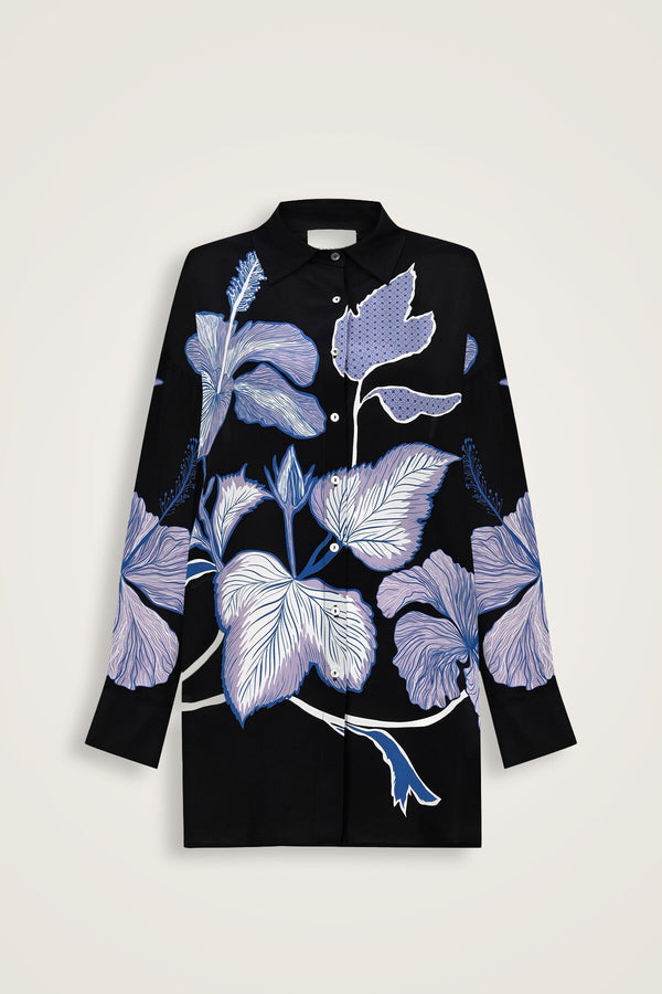 Imannoor x Rawdah Mecca Rose Black-Saxe Blue Silk Shirt