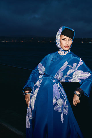 İmannoor x Rawdah Mekke Gülü Saks Krep İpek Kimono