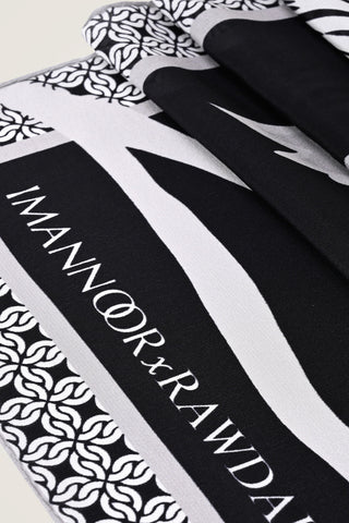 İmannoor x Rawdah Mekke Gülü Siyah-Beyaz İpek Büyük Eşarp 110x110