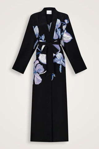 İmannoor x Rawdah Mekke Gülü Siyah-Saks Krep İpek Kimono