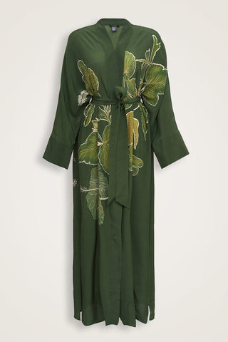 İmannoor x Rawdah Mekke Gülü Yeşil Krep İpek Kimono