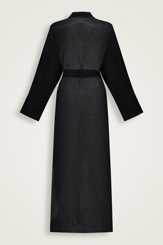 İmannoor x Rawdah Monogram Degrade Siyah-Beyaz İpek Kimono