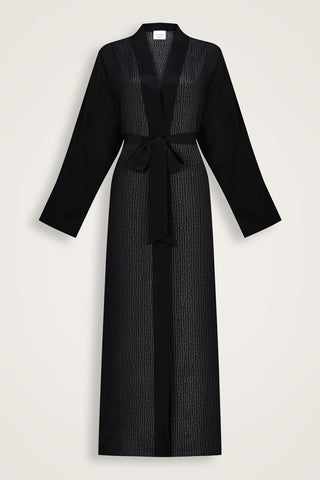 İmannoor x Rawdah Monogram Degrade Siyah-Beyaz İpek Kimono