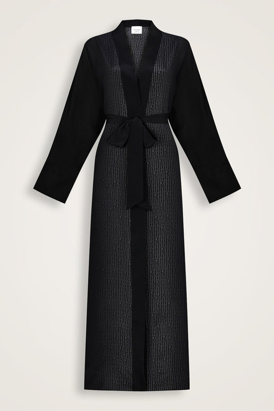 İmannoor x Rawdah Monogram Degrade Siyah-Beyaz İpek Kimono