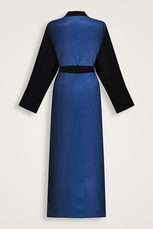 İmannoor x Rawdah Monogram Degrade Siyah-Saks İpek Kimono