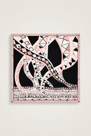 İmannoor x Rawdah Ahtapot Siyah-Pembe İpek Büyük Eşarp 110x110