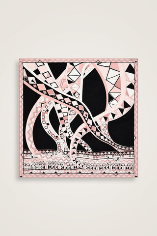 İmannoor x Rawdah Ahtapot Siyah-Pembe İpek Büyük Eşarp 110x110