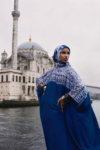 İmannoor x Rawdah Ahtapot Saks Krep İpek Kaftan