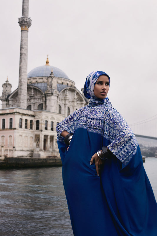 İmannoor x Rawdah Ahtapot Saks Krep İpek Kaftan