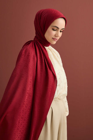 Zincir Desen Bordo Pamuk İpek Şal 70x210