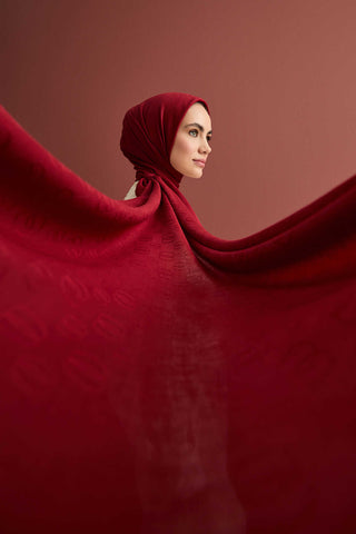 Zincir Desen Bordo Pamuk İpek Şal 70x210