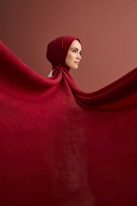 Zincir Desen Bordo Pamuk İpek Şal 70x210