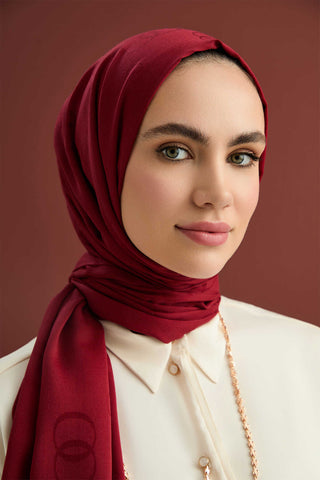 Zincir Kare Bordo Pamuk İpek Şal 70x210