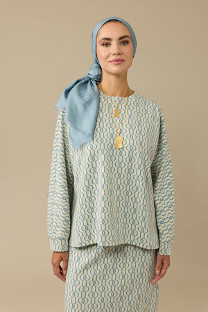 Chain Monogram Light Blue Jacquard Knit Blouse