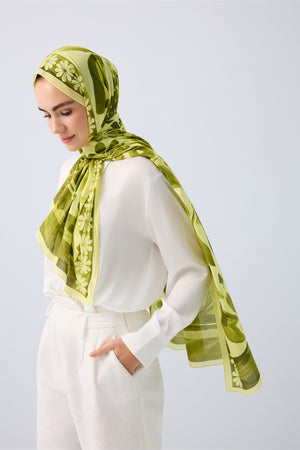 Çift Saksı Yeşil Pamuk Şal 70x210