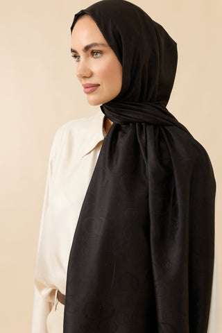 Noor Siyah Jakarlı İpek Şal 70x200