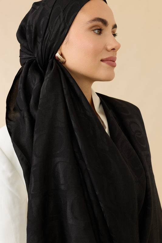 Dama Desen Siyah Naia Pamuk Şal 70x200