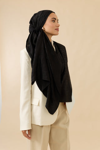 Dama Desen Siyah Naia Pamuk Şal 70x200