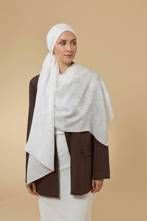 Dama Desen Beyaz Naia Pamuk Şal 70x200
