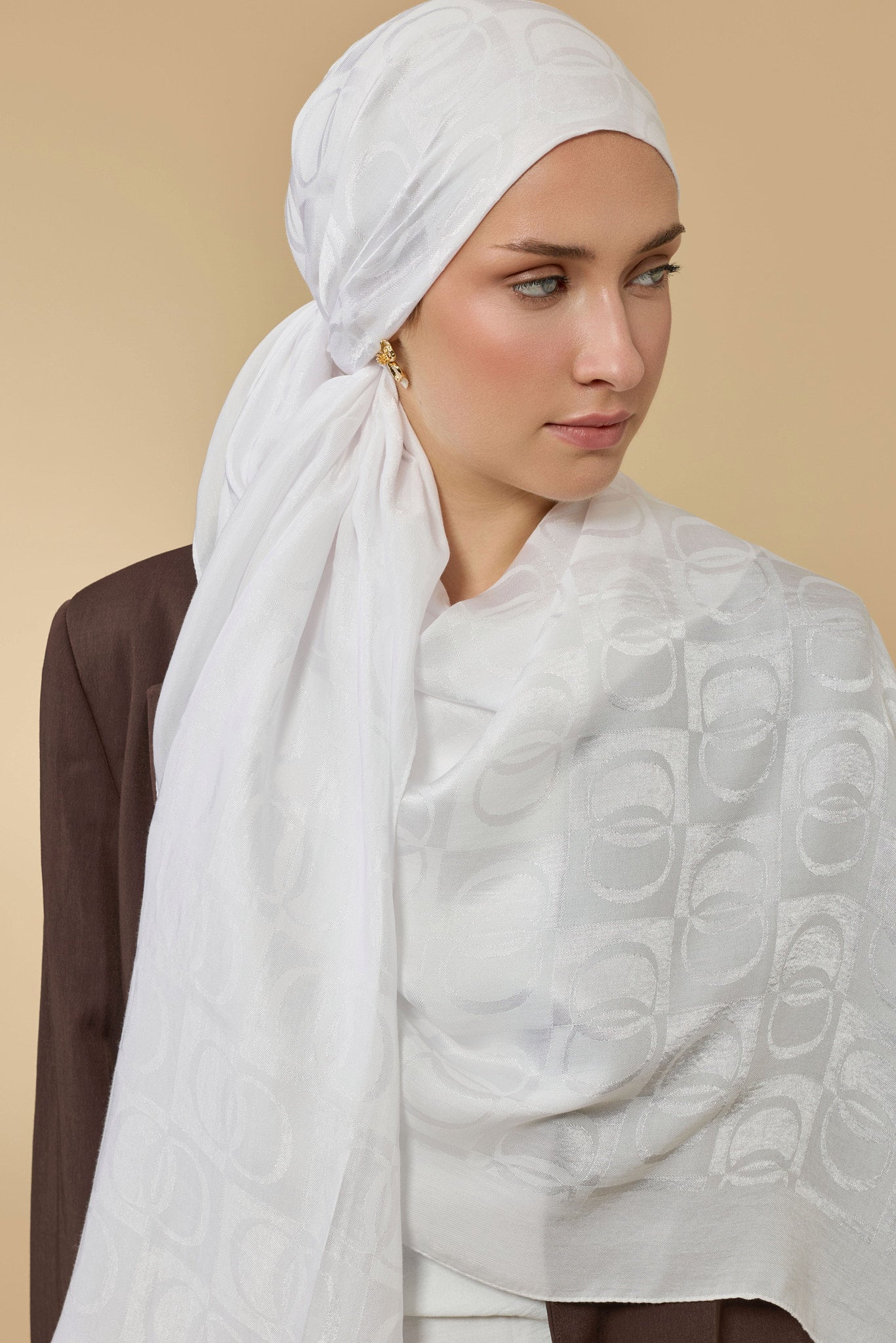 Dama Desen Beyaz Naia Pamuk Şal 70x200