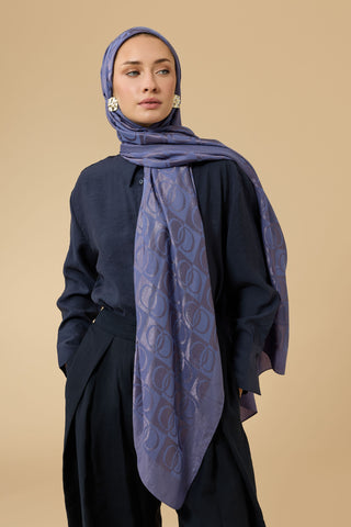 Dama Desen İndigo Naia Pamuk Şal 70x200