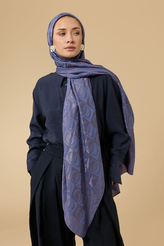 Dama Desen İndigo Naia Pamuk Şal 70x200