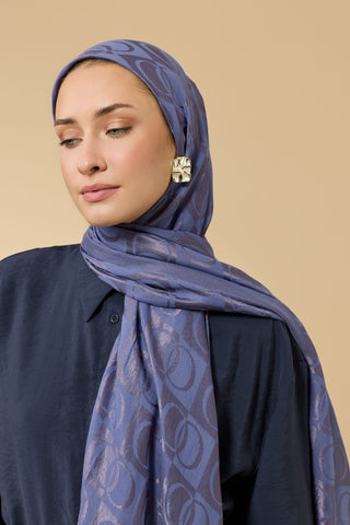 Dama Desen İndigo Naia Pamuk Şal 70x200