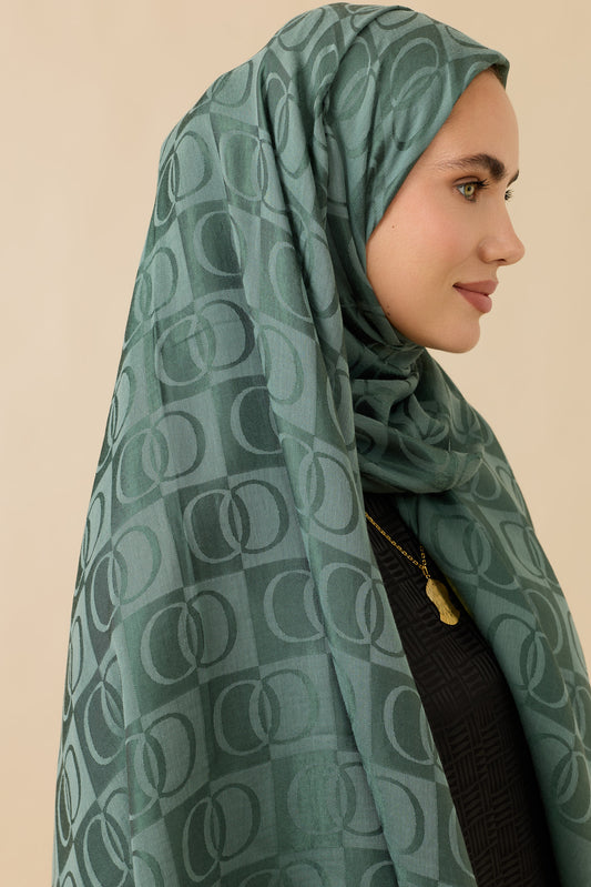 Dama Desen Petrol Naia Pamuk Şal 70x200