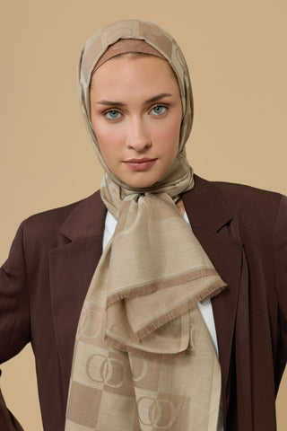 Dama Desen Bej Pamuk İpek Şal 70x190