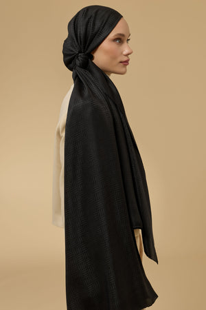 Iman Square Black Jacquard Silk Scarf