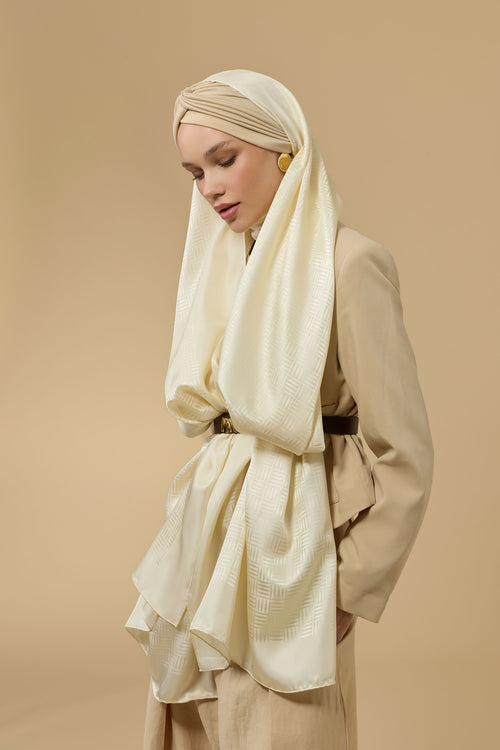 Iman Square Cream Jacquard Silk Scarf
