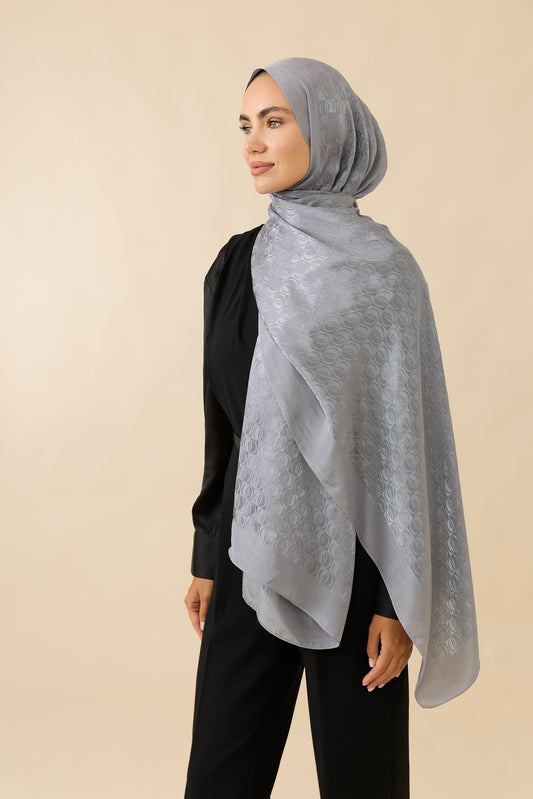 Dama Logo Gri Shiny Jakar Şal 70x190