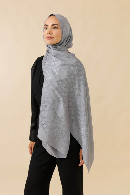 Dama Logo Gri Shiny Jakar Şal 70x190