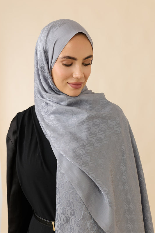 Dama Logo Gri Shiny Jakar Şal 70x190