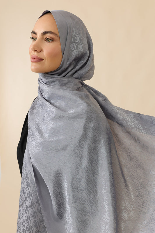 Dama Logo Gri Shiny Jakar Şal 70x190